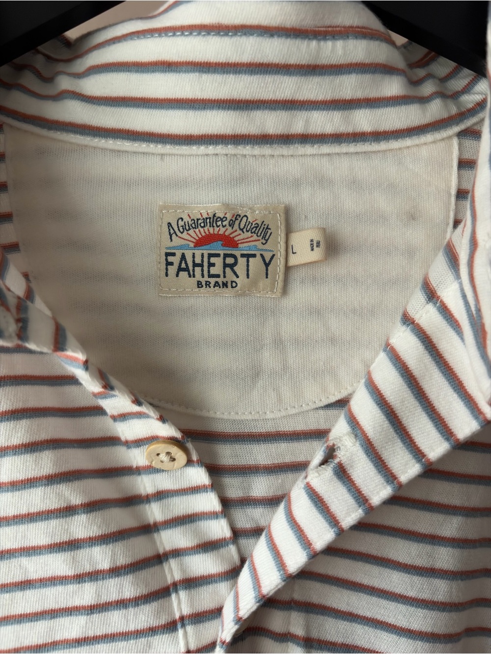 Faherty Men's Walnut Stripe Sunwashed Cotton Polo Shirt Size Large - Picture 4 of 8